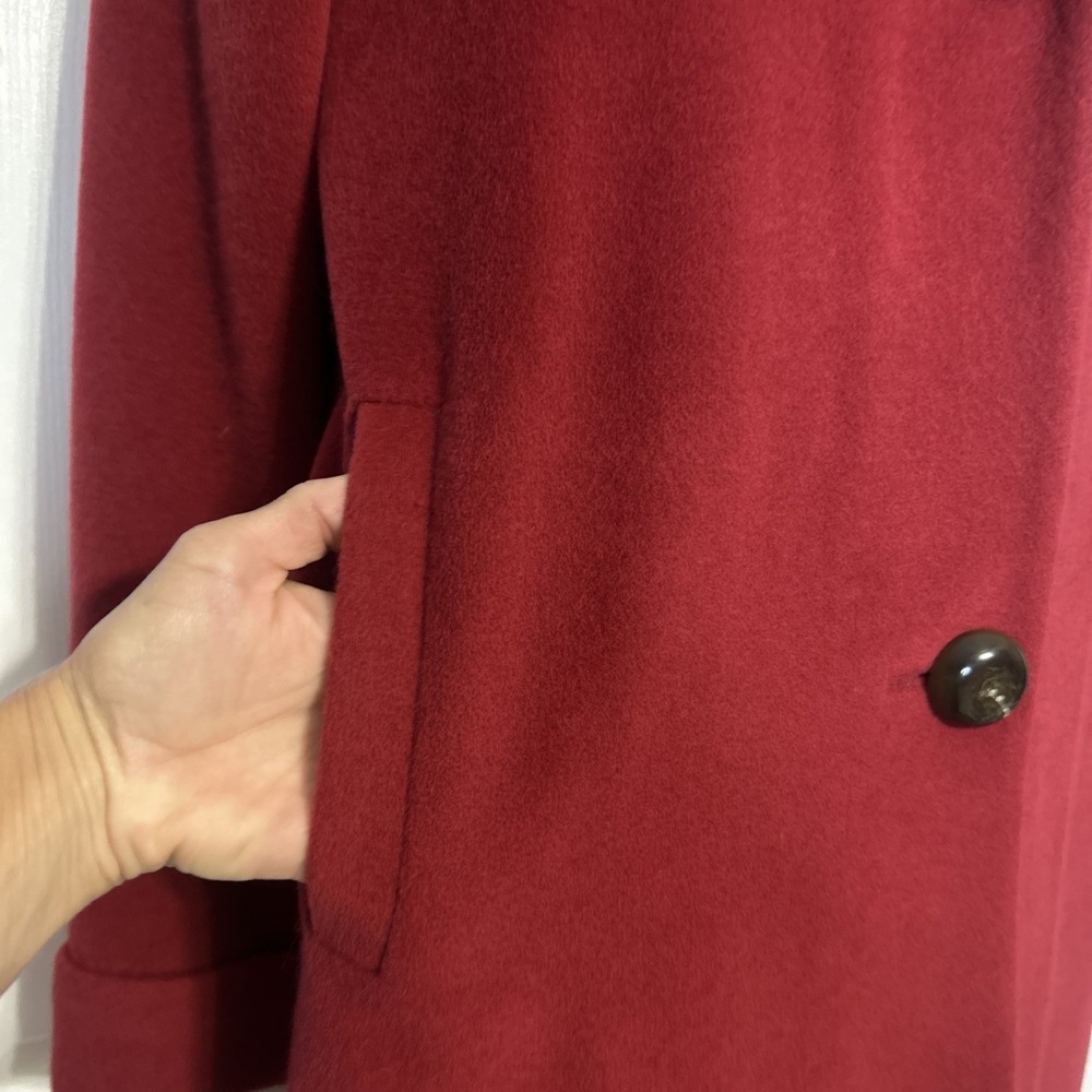 Cole Haan Angora Rabbit Hair Wool Blend Red Lined Long Coat Statement Luxury 8 - Picture 5 of 12